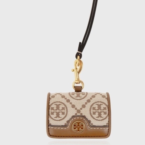 Tory Burch Tan and Cream Jacquard AirPods Case - Picture 1 of 8